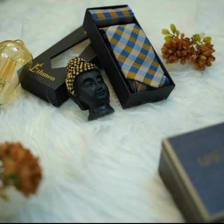 Brown and Blue toned plaid pattern Microfiber Tie