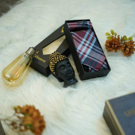 Red and Blue Plaid Checked Microfiber Tie
