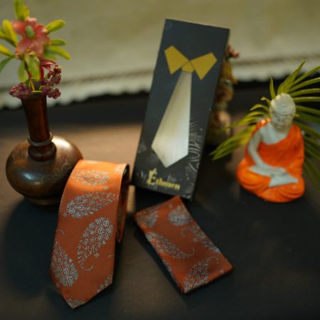 Orange Paisley Microfiber Tie