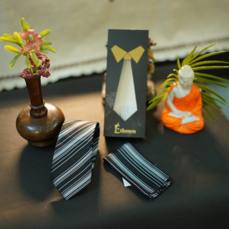 Black and White Striped Microfiber Tie
