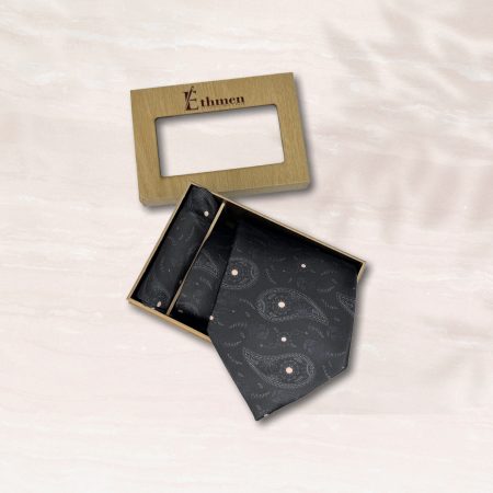 Ethmen Black Paisley Tie And Pocket Square Set