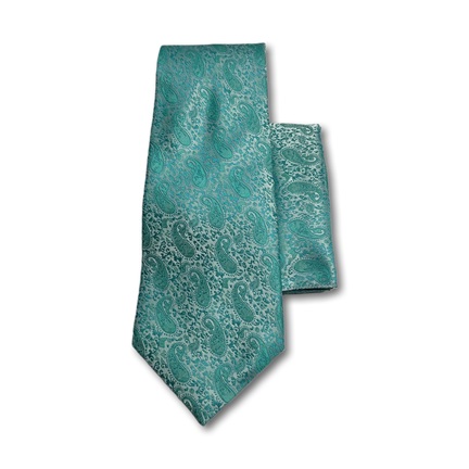 Ethmen Aqua Paisley Silk Feel Tie and Pocket Square Gift Set