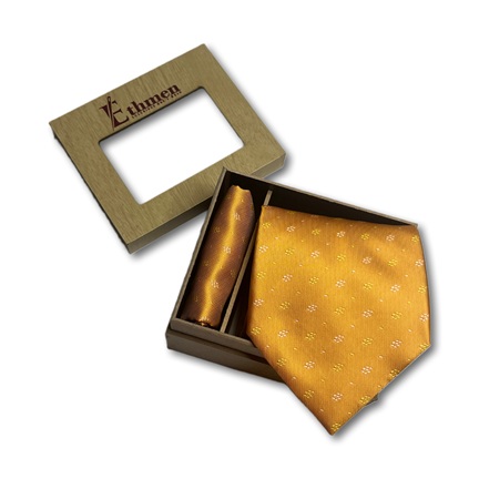 Ethmen Mustard Micro-Pattern Tie and Pocket Square Gift Set