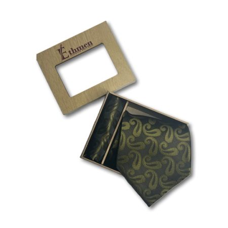 Ethmen Black & Gold Bold Paisley Silk Feel Tie and Pocket Square Gift Set