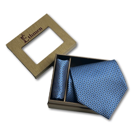 Ethmen Luxury Sky Blue & Navy Textured Basketweave Necktie and Pocket Square Gift Set
