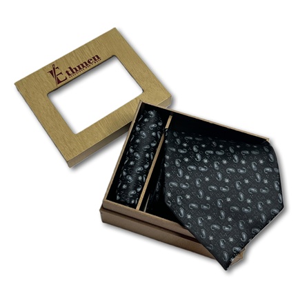 Ethmen Charcoal Subtle Paisley Tie and Pocket Square Set